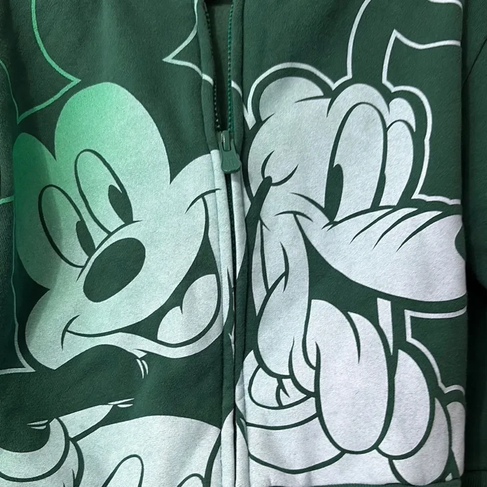 NWOT DISNEY Baby GAP Green Mickey Hooded Sweatshirt with Cartoon Graphics Size 4